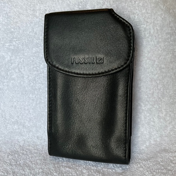 Fossil Genuine Leather Black Phone and Card Holder with Belt Hook Vintage Unisex - Picture 1 of 16
